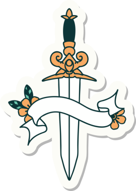 Bir insan tarafından çizilmiş bir hançer sancağına sahip dövme stili.