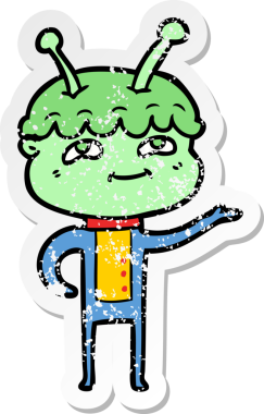 Bir insan tarafından çizilmiş dost canlısı bir uzay adamının sıkıntılı çıkartması.