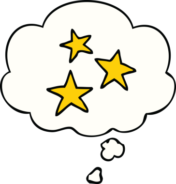 Bir insan tarafından çizilmiş düşünce baloncuklu çizgi film yıldızları.