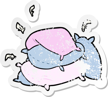 Bir insan tarafından çizilmiş karikatür yastığının sıkıntılı çıkartması.