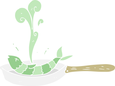 Bir insan tarafından çizilmiş kızarmış balığın düz renk çizimi