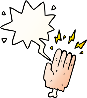 Bir insan tarafından çizilmiş yumuşak eğimli konuşma baloncuklu cadılar bayramı sihirli cadı eli.