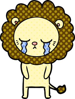 Bir insan tarafından çizilmiş ağlayan çizgi film aslanı.