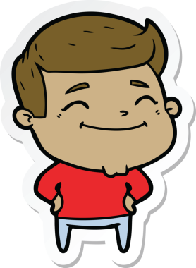 Bir insan tarafından çizilmiş mutlu bir çizgi film karakterinin çıkartması.