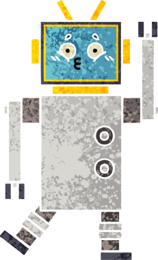 Bir insan tarafından çizilmiş bir robotun retro çizim tarzı karikatürü