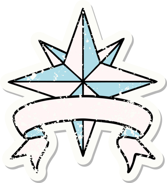 Bir insan tarafından çizilmiş bir yıldızın sancağı olan eski bir etiket.