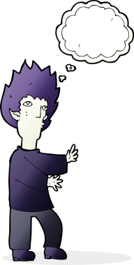 Bir insan tarafından çizilmiş düşünce balonlu vampir adam.