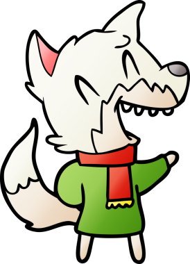 Bir insan tarafından çizilmiş kışın giyilen gülen tilki.