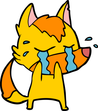 Bir insan tarafından çizilmiş üzgün küçük tilki çizgi film karakteri.