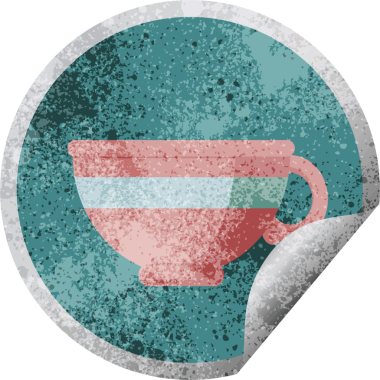 kahve fincanı grafik vektör çizimi bir insan tarafından çizilmiş dairesel etiket