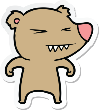 Bir insan tarafından çizilmiş kızgın bir ayı çizgi filminin çıkartması.