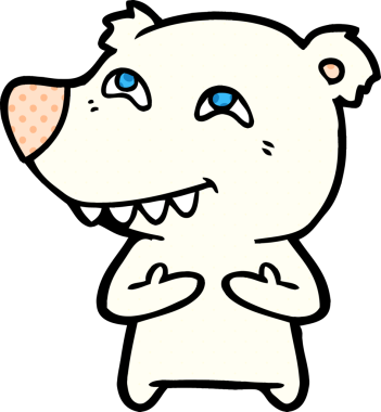 Karikatür kutup ayısı bir insan tarafından çizilmiş dişleri gösteriyor