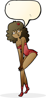 Bir insan tarafından çizilmiş, iç çamaşırlı bir karikatür kadın.