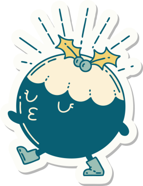 Bir insan tarafından çizilmiş dövme stili puding karakteri çıkartması.