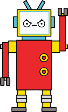 Bir insan tarafından çizilmiş sevimli bir robot karikatürü.