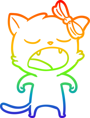 gökkuşağı gradyan çizgi çizimi bir insan tarafından çizilmiş esneyen kedi