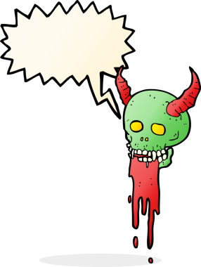 Bir insan tarafından çizilmiş konuşma baloncuğu olan ürkütücü cadılar bayramı kafatası çizgi filmi.