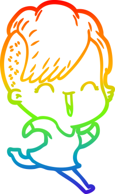 Gökkuşağı gradyan çizgi çizimi Bir insan tarafından çizilmiş mutlu hippi kız