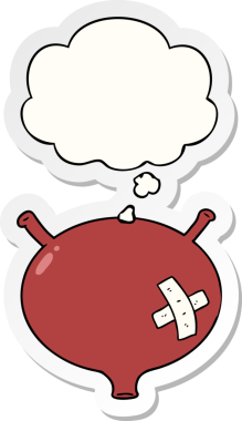 Düşünce baloncuğu olan karikatür mesanesi bir insan tarafından çizilmiş çıkartma gibi.