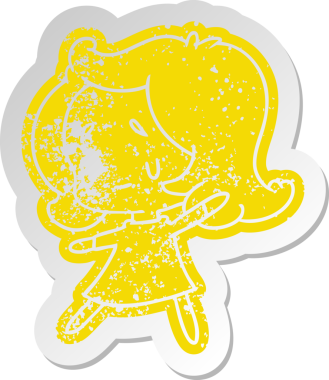 Bir insan tarafından çizilmiş sevimli bir kawai kızının sıkıntılı eski çizgi film çıkartması.