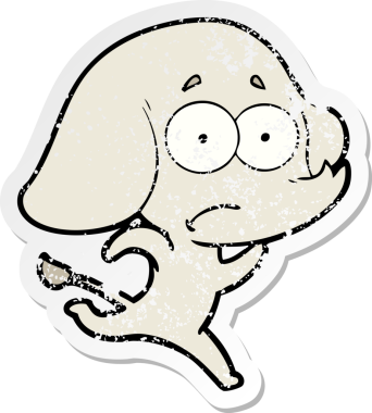 Çizgi filmin kederli çıkartması. Bir insan tarafından çekilen belirsiz fil.