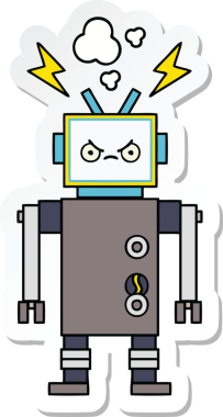 Bir insan tarafından çizilmiş şirin çizgi film robotunun çıkartması.