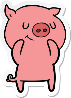 Bir insan tarafından çizilmiş mutlu çizgi film domuzu çıkartması.