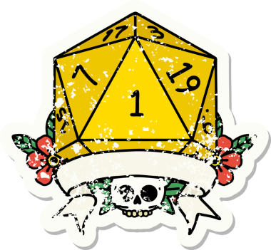 Retro Dövme Biçimi Doğal Bir d20 zar bir insan tarafından çizildi