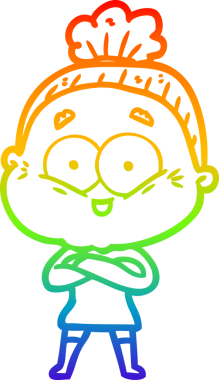 Gökkuşağı gradyan çizgi çizimi Bir insan tarafından çizilmiş mutlu yaşlı kadın