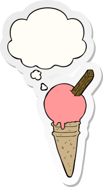 Düşünce baloncuklu karikatür dondurması insan tarafından çizilmiş bir çıkartma.