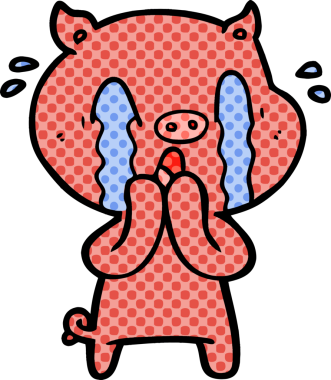 Bir insan tarafından çizilmiş ağlayan domuz çizgi filmi.