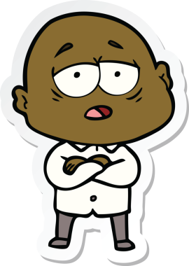 Bir insan tarafından çizilmiş, yorgun, kel bir adamın çıkartması.