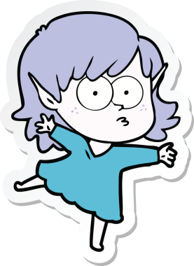 Bir insan tarafından çizilmiş karikatür elf kızı çıkartması.