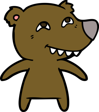 Bir insan tarafından çizilmiş dişleri gösteren çizgi film ayısı.