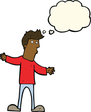 Bir insan tarafından çizilmiş düşünce baloncuğu olan meraklı bir adam.