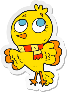 Bir insan tarafından çizilmiş şirin bir karikatür kuşunun çıkartması.