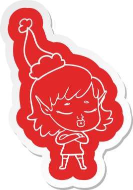 Bir insan tarafından çizilmiş Noel Baba şapkası giyen elf bir kızın oldukça ilginç bir karikatür çıkartması.