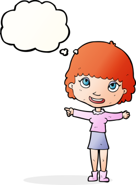 çizgi film mutlu kadın bir insan tarafından çizilen düşünce baloncuğu ile işaret