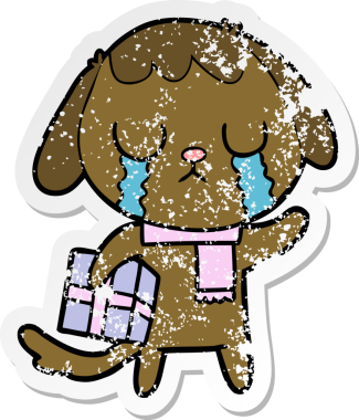 Bir insan tarafından çizilmiş ağlayan şirin bir köpeğin sıkıntılı çıkartması.