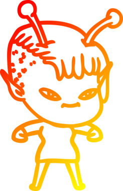 Bir insan tarafından çizilmiş sevimli bir uzaylı kız çizgi çizimi.