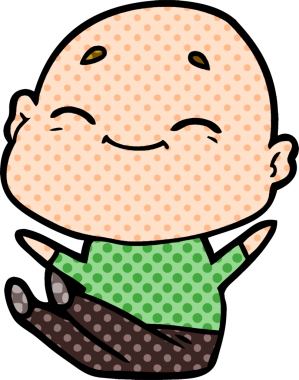 Bir insan tarafından çizilmiş mutlu, kel adam.