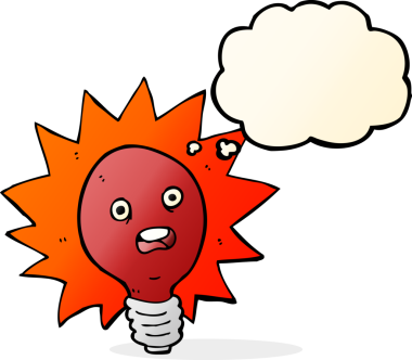 Bir insan tarafından çizilmiş düşünce baloncuklu kırmızı ampul.