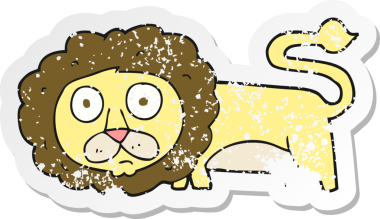 Bir insan tarafından çizilmiş karikatür aslanının geriletilmiş çıkartması.