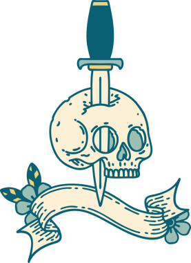 Bir insan tarafından çizilmiş geleneksel bir kafatası dövmesi.