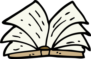 Bir insan tarafından çizilmiş karalama tarzı açık bir kitap.