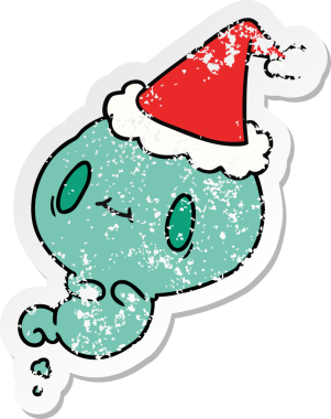 Bir insan tarafından çizilmiş kawai hayaletinin sıkıntılı Noel çıkartması.