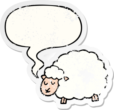 Bir insan tarafından çizilmiş, kederli, karikatür koyunu konuşma baloncuğu.