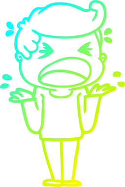 Bir insan tarafından çizilmiş bağıran bir çizgi film karakteri.