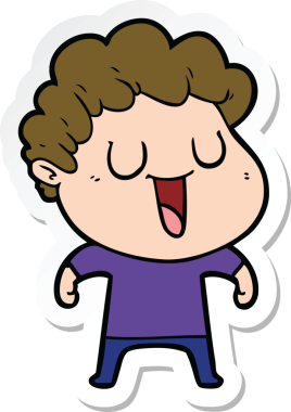 Bir insan tarafından çizilmiş, gülen bir karikatürcünün çıkartması.