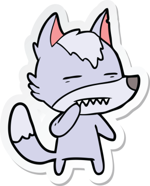 Bir insan tarafından çizilmiş dişleri gösteren kararsız bir kurdun çıkartması.